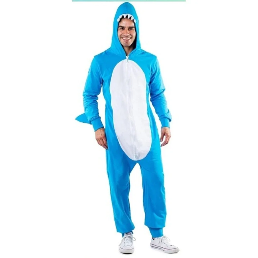 Tipsy Elves Mens Shark Halloween Costume Size‎ 3XL Blue Cosplay Hooded Jumpsuit